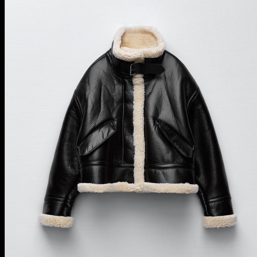 Faux leather fleece jacket